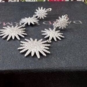 David Yurman Silver Pavé Sunburst Drop Earrings